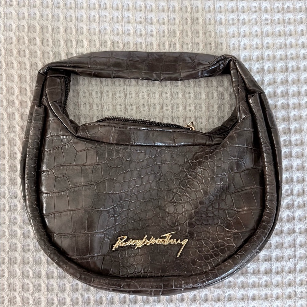 PrettyLittleThing Dark Brown Croc-Embossed Bag